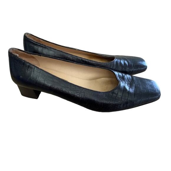 Salvatore Ferragamo Shoes - Salvatore Ferragamo Vintage Leather Croc Embossed Leather Block Heel Shoes 8.5